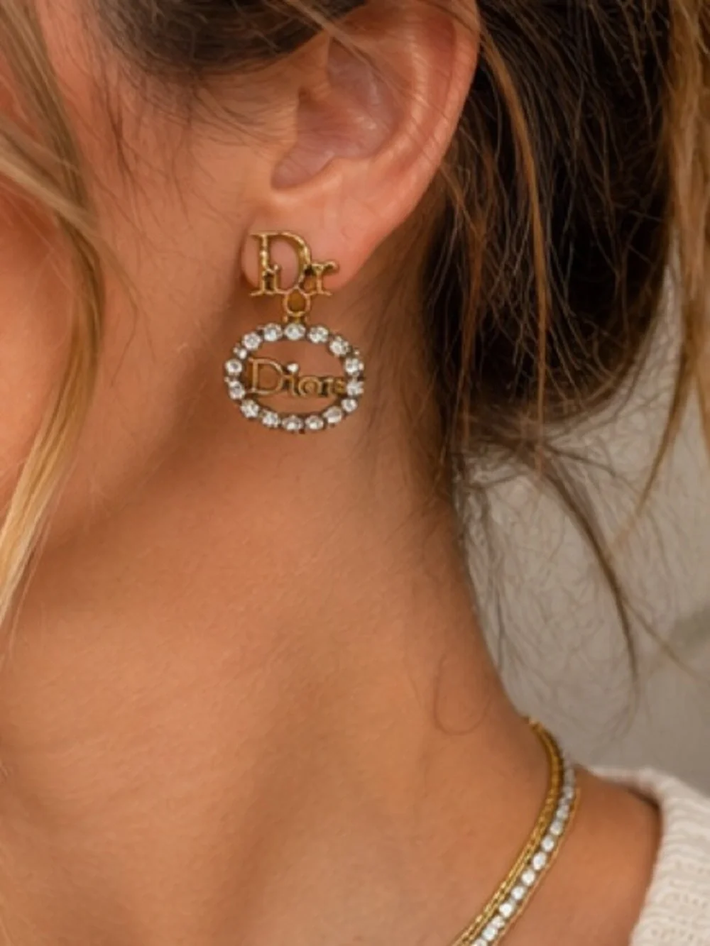 Gold Crystal Designer Inspired Dangle Earrings
